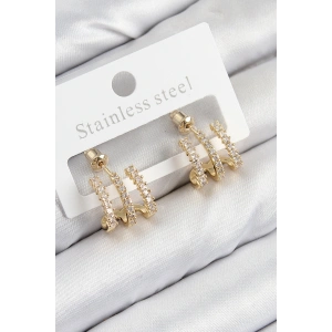 Pirinç Zirkon Taşlı Model Gold Renk Kadın Küpe