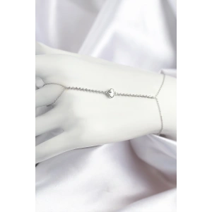 Pirinç Zirkon Taşlı Yonca Model Gümüş Renk Şahmeran