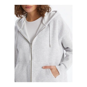Vision Gri Kapüşonlu Oversize Kadın Kalın Fermuarlı Sweatshirt