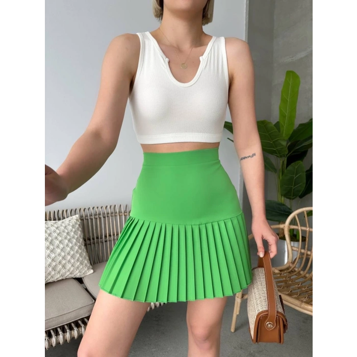 Altı pliseli mini etek yeşil s24705