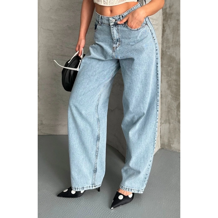 Baggy kar yıkama buz mavi jeans pantolon d2007