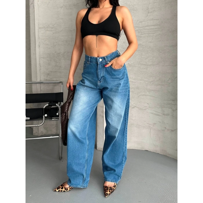 Baggy süper taş bıyık yıkama mavi jeans pantolon d2007