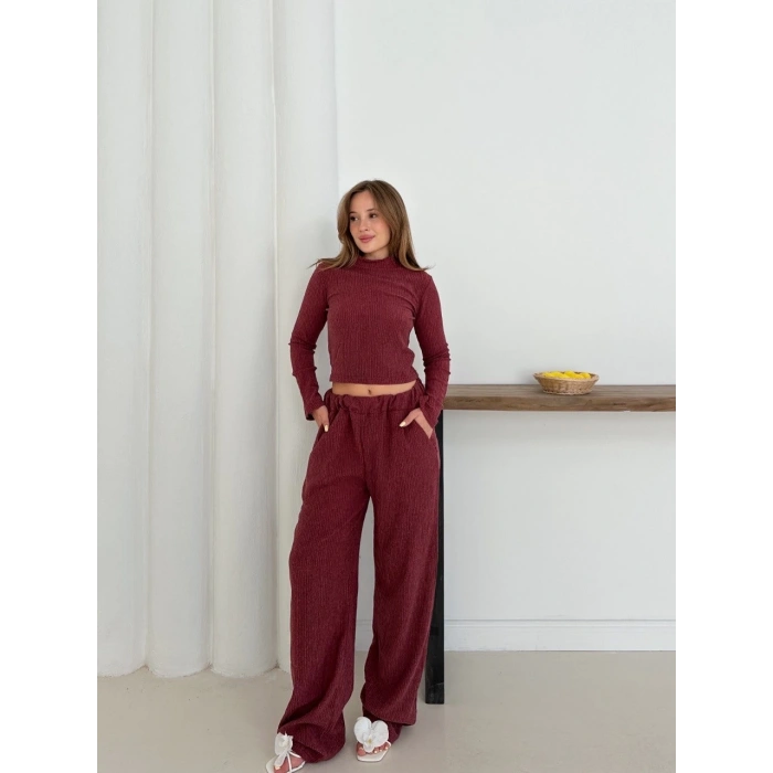 Balıkçı yaka örme takım bordo st265865