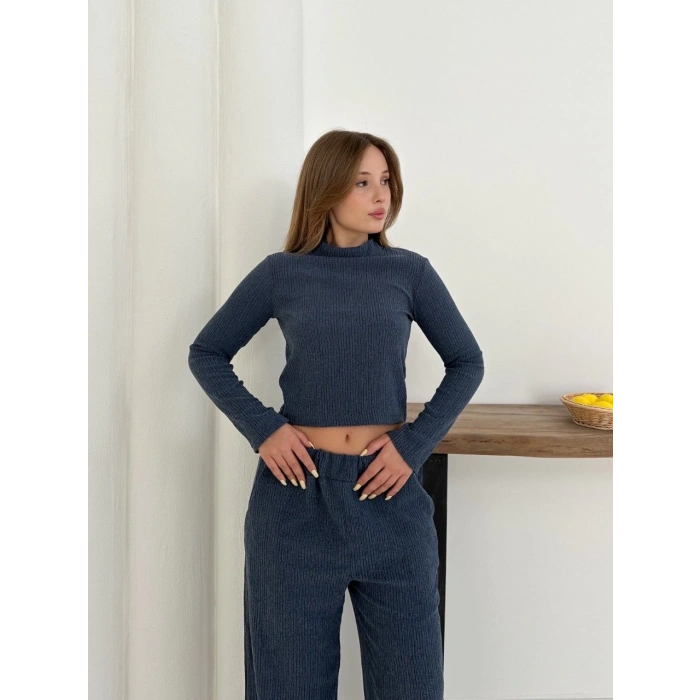 Balıkçı yaka örme takım lacivert st265865