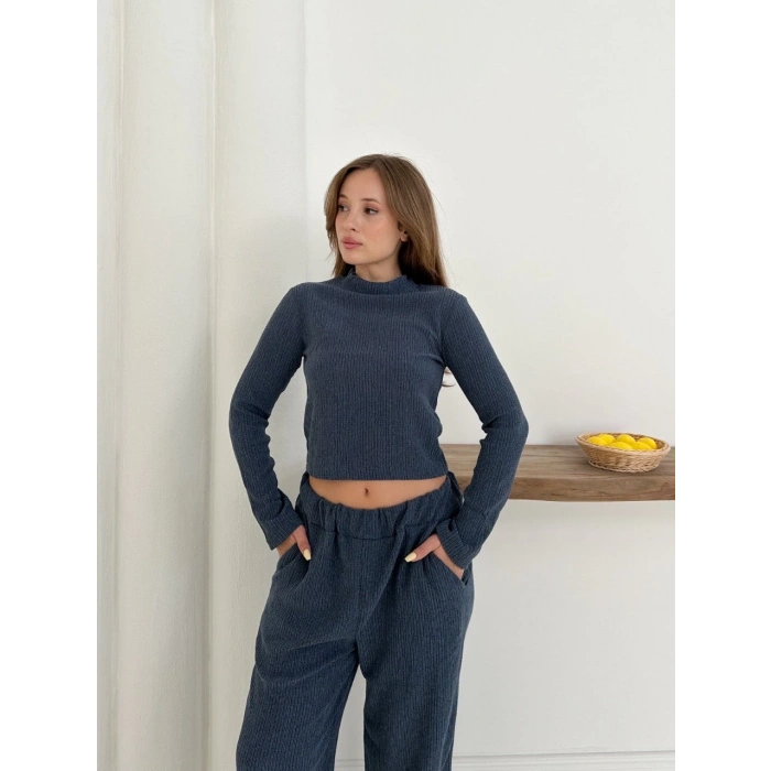 Balıkçı yaka örme takım lacivert st265865