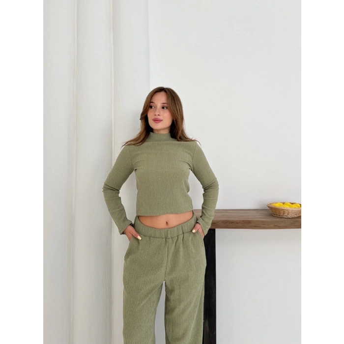 Balıkçı yaka örme takım mint st265865
