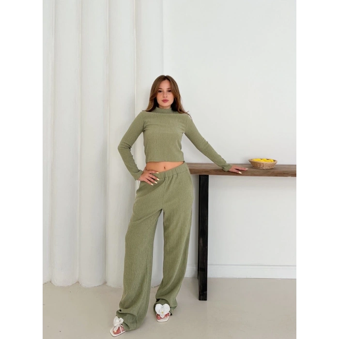 Balıkçı yaka örme takım mint st265865