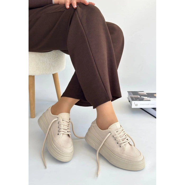 Carin Bej Keten Bağcıklı Spor Ayakkabı