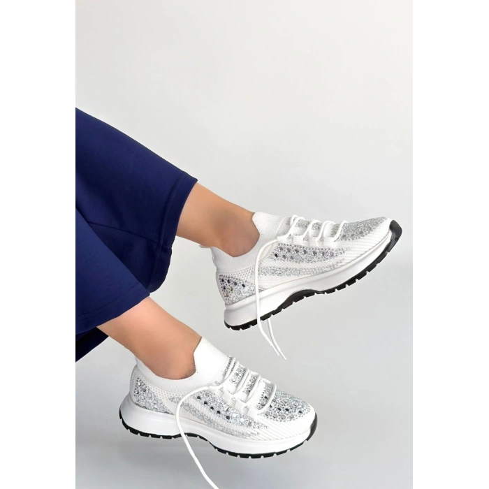 Ceas Beyaz Triko Bağcıklı Spor Ayakkabı