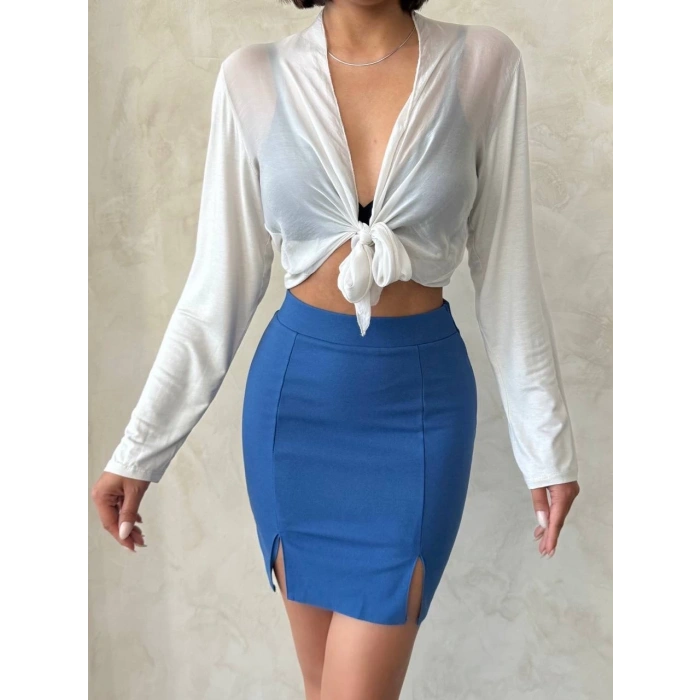 Çift yırtmaçlı etek indigo s25910