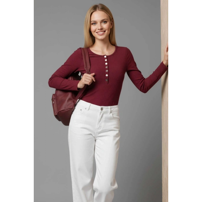 Çıtçıt Detaylı Bluz Bordo T4343
