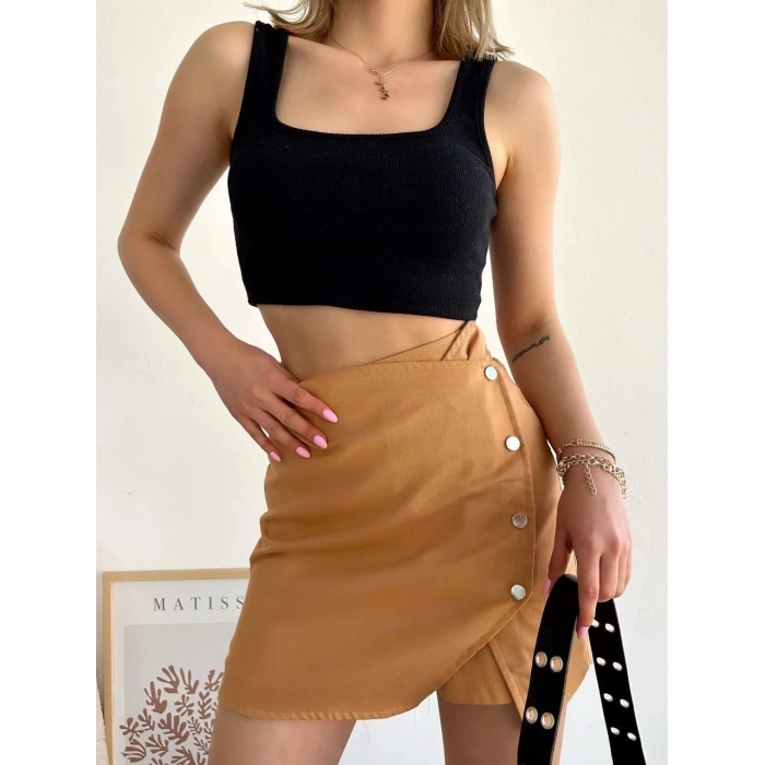 Dört çıtçıtlı Gabardin şort etek s249001