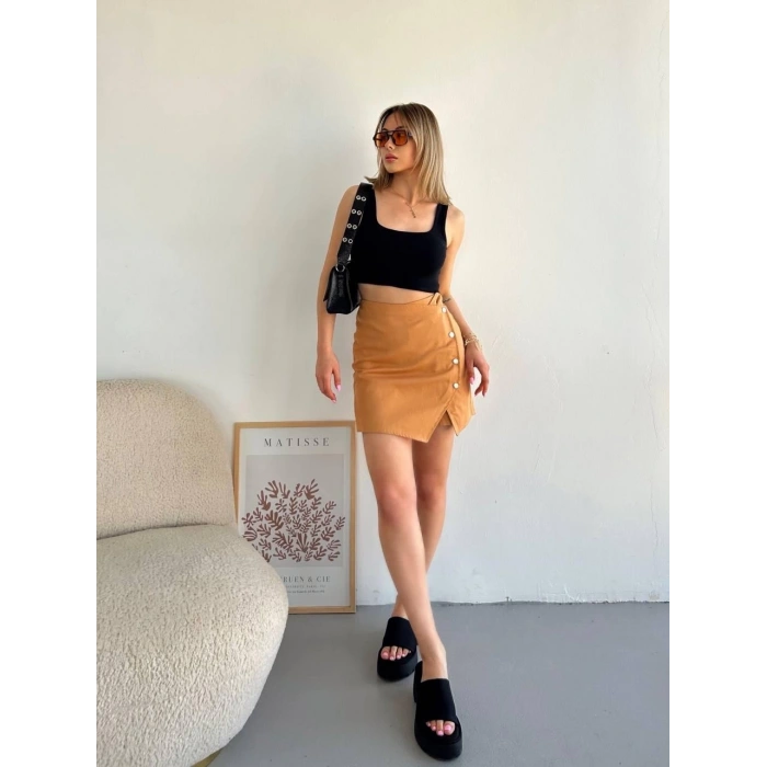 Dört çıtçıtlı Gabardin şort etek s249001