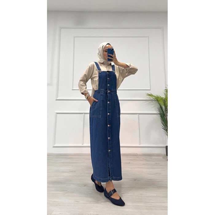 Etekli salopet enzim süper taş yıkama koyu mavi d2521