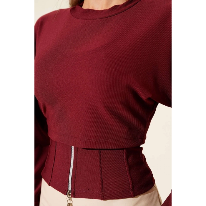 Fitilli Bisiklet Yaka İkili Bluz bordo T4341