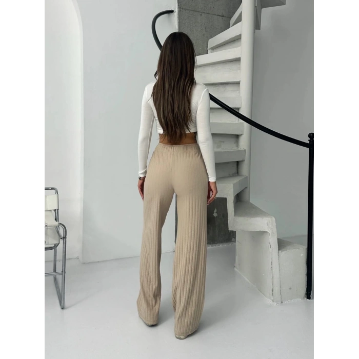 Fitilli şardonlu pantolon bej a4058