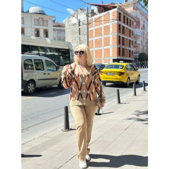 Hırka pantolon alt üst triko takım vizon