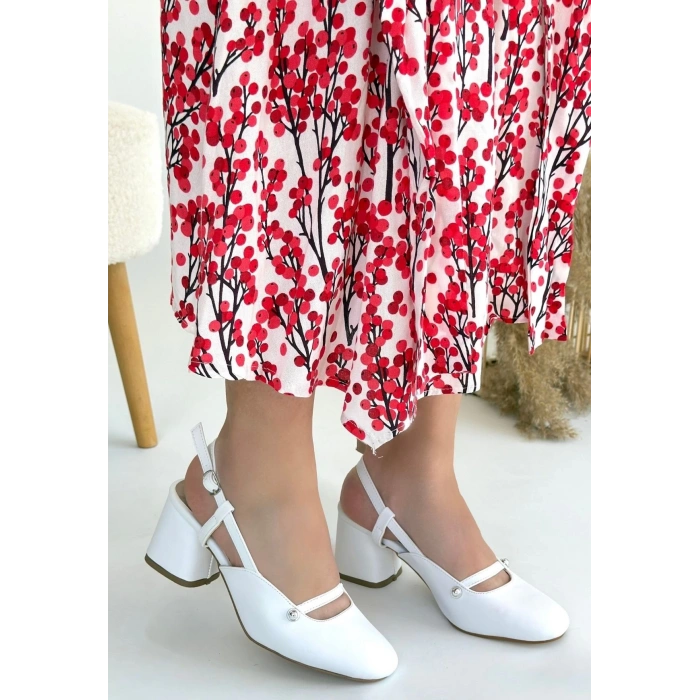 Jecci Beyaz Cilt Topuklu Ayakkabı