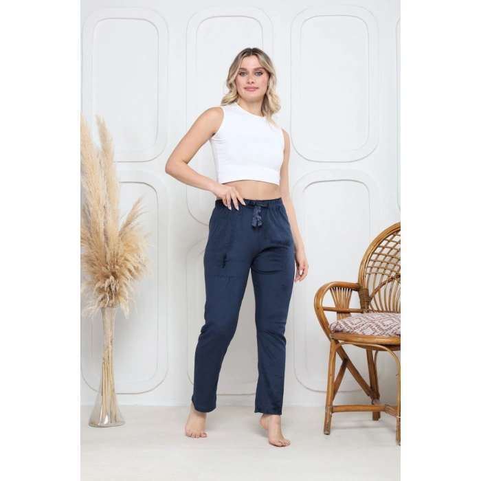 Kadife pijama altı lacivert q7013