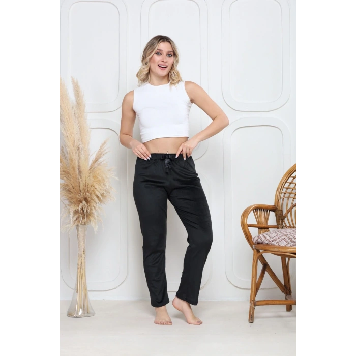 Kadife pijama altı siyah q7013