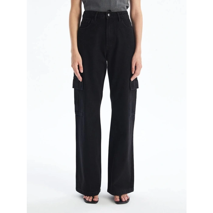 Kargo cep jeans pantolon siyah