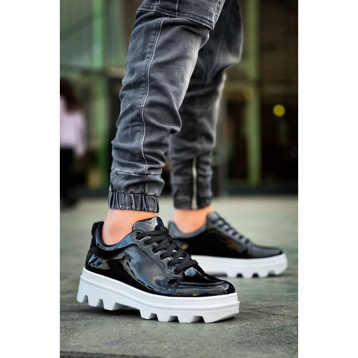 KB-056 Kuback Siyah Rugan Beyaz Yüksek Taban Günlük Spor Ayakkabı