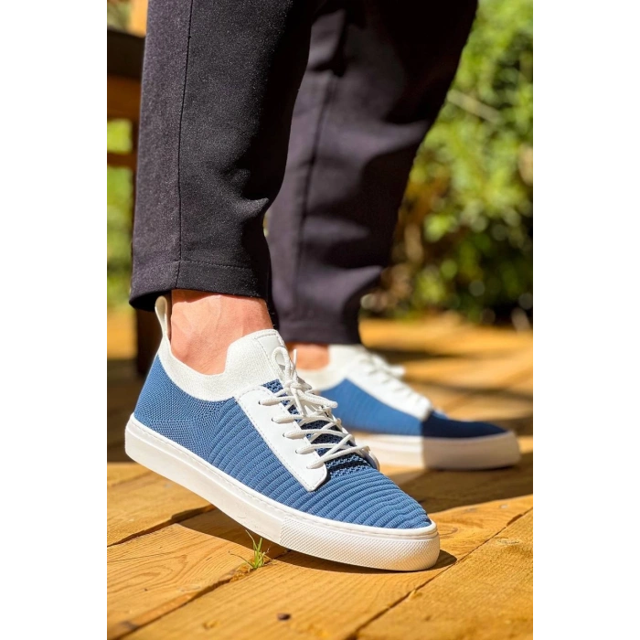 KB-110  Kuback Mavi Triko Yüksek Taban Bağcıklı Günlük Erkek Ayakkabı