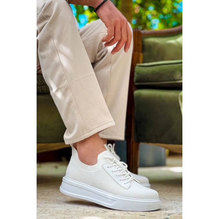 KB-116 Kuback Beyaz Bağcıklı Triko Günlük Erkek Ayakkabı