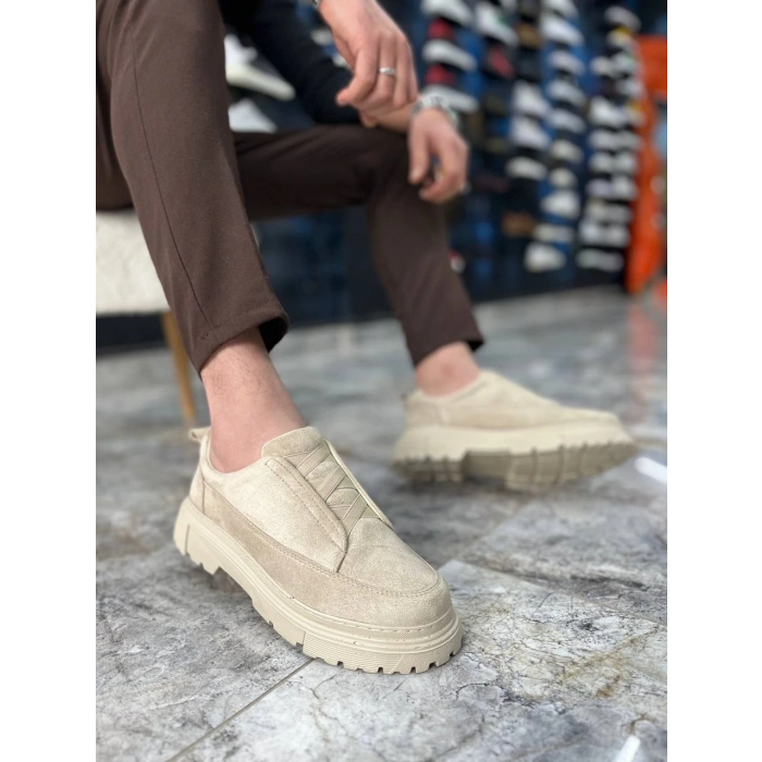 KB-703 Kuback Bej Süet Lastikli Günlük Erkek Ayakkabı
