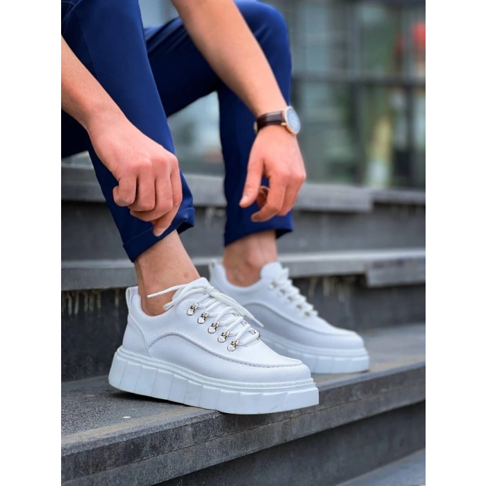 KB-X10 Kuback Beyaz Cilt  Beyaz Yüksek Taban Günlük Spor Ayakkabı