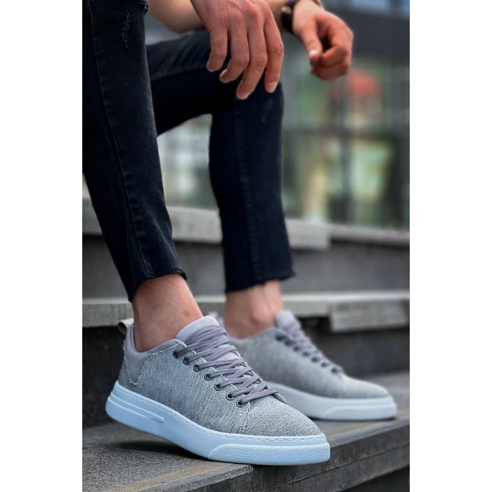 KB-X204 Kuback Gri Keten Beyaz Yüksek Taban Günlük Erkek Spor Ayakkabı