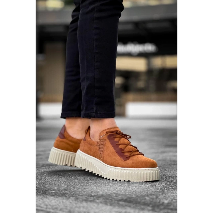 KB-X502  Kuback Taba Süet Yüksek Bej Taban Bağcık Detaylı Lastikli Günlük Erkek Ayakkabı