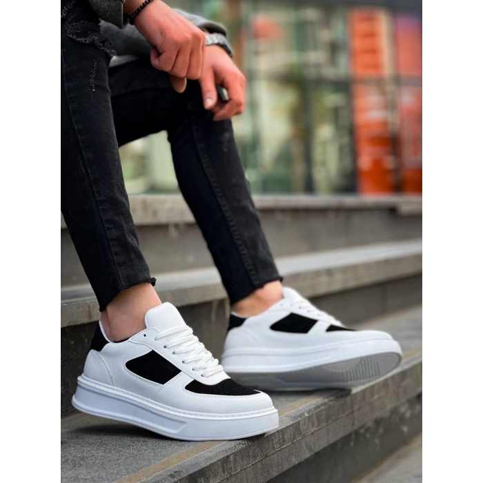 KB-X8 Kuback Beyaz Siyah Cilt Yüksek Taban Günlük Spor Ayakkabı