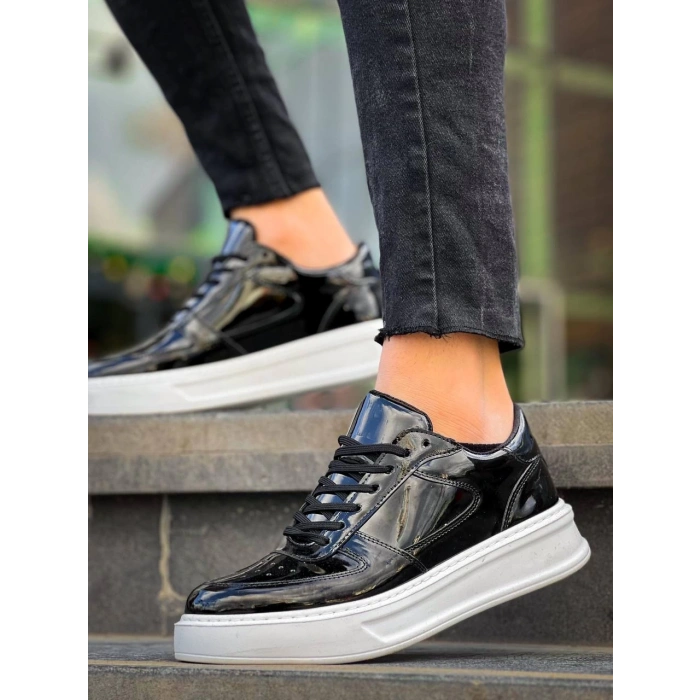 KB-X8 Kuback Siyah Rugan Detaylı Beyaz Yüksek Taban Günlük Spor Ayakkabı