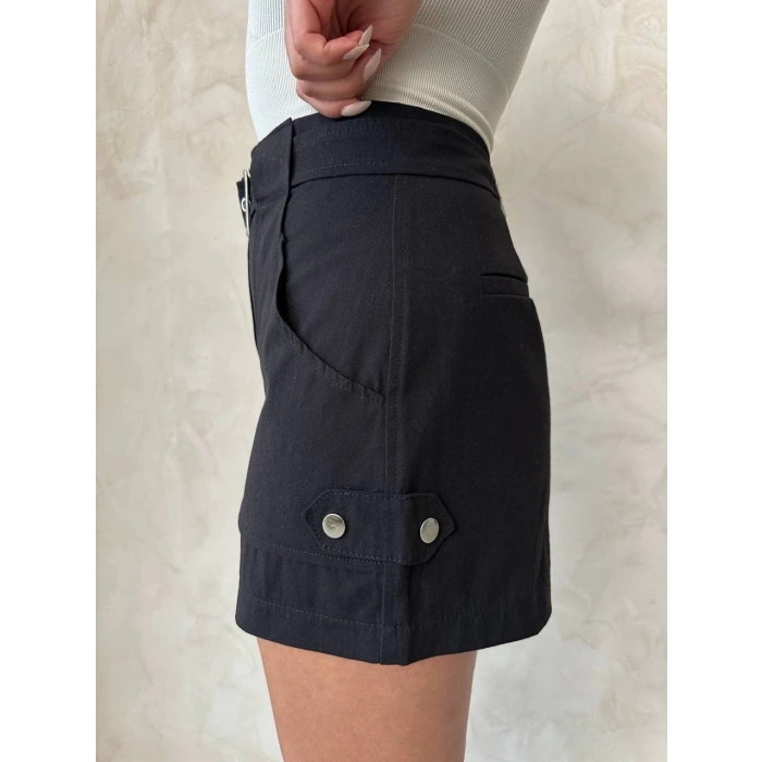 Kemer detaylı gabardin şort siyah s25289