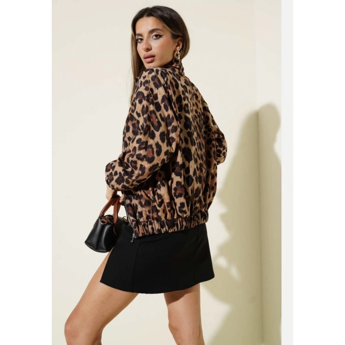 Leopar desenli astarlı ceket siyah t1192