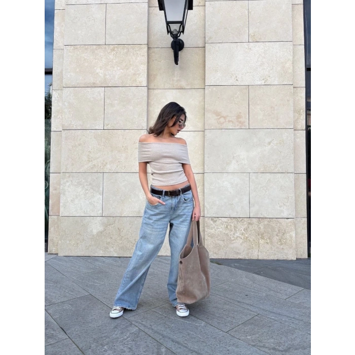 Madonna yaka sıfır kol bluz