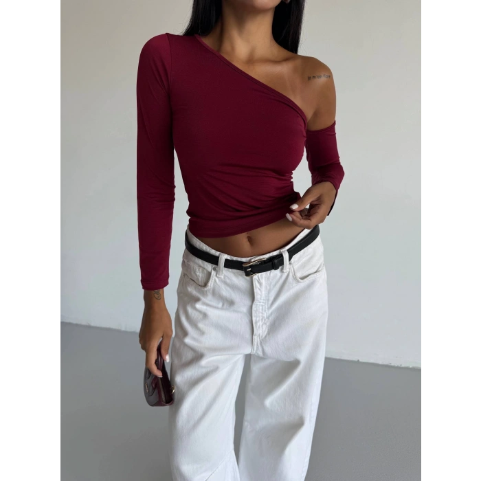 Omuz detaylı kollu bluz bordo f2336