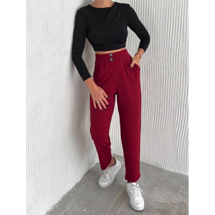 örme krep pantolon çift düğmeli