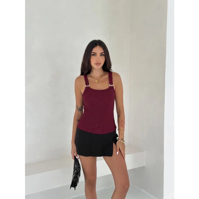 Ottoman toka askılı bluz bordo s4194