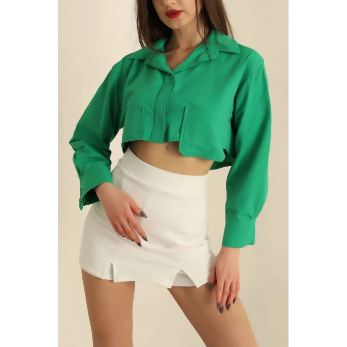 Poplin crop gömlek yeşil s3060