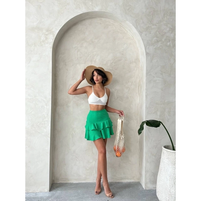 Valonlu fırfırlı etek yeşil s24681