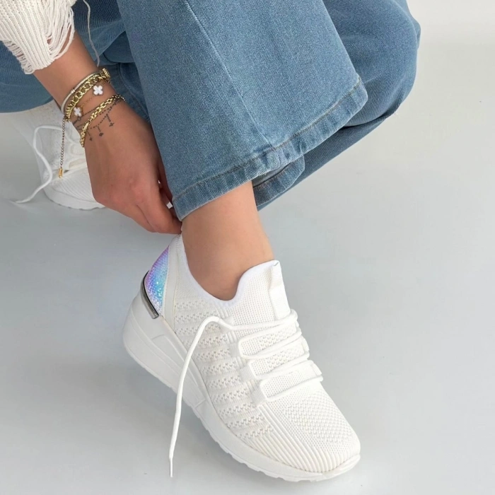 Weor Beyaz Triko Bağcıklı Spor Ayakkabı