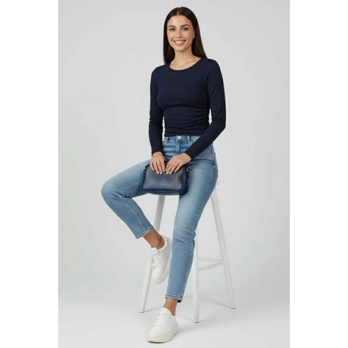Yanı Büzgülü bluz Lacivert T4322