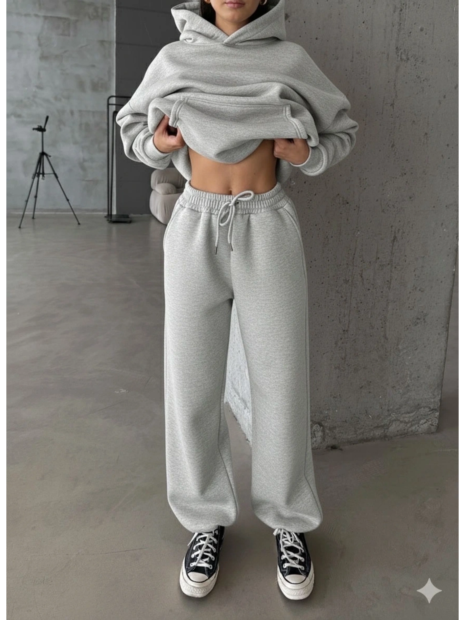 3 iplik şardonlu Lastik paça eşofman gri p510439