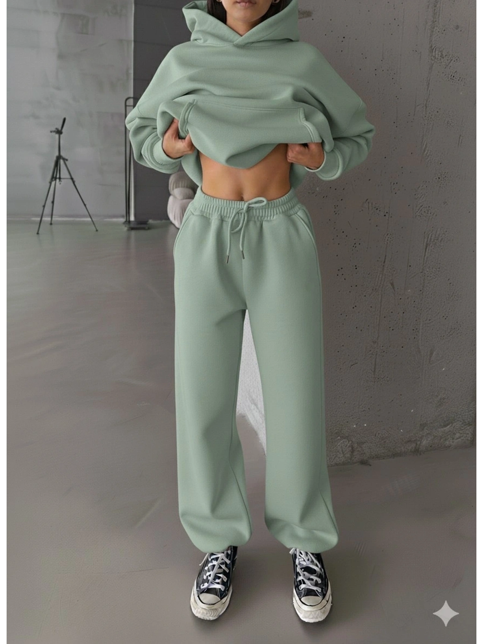 3 iplik şardonlu Lastik paça eşofman mint p510439