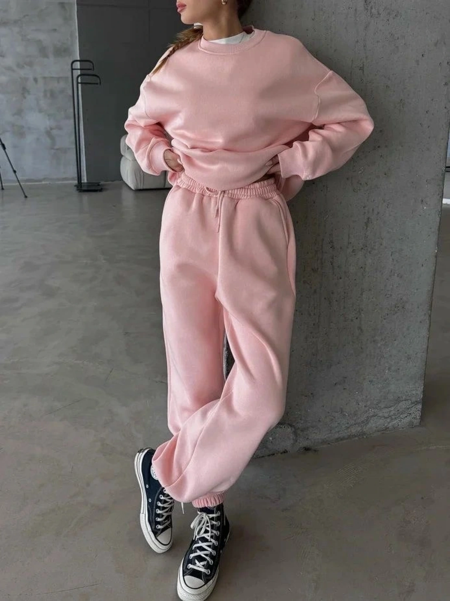 3 iplik şardonlu Lastik paça eşofman pembe p510439