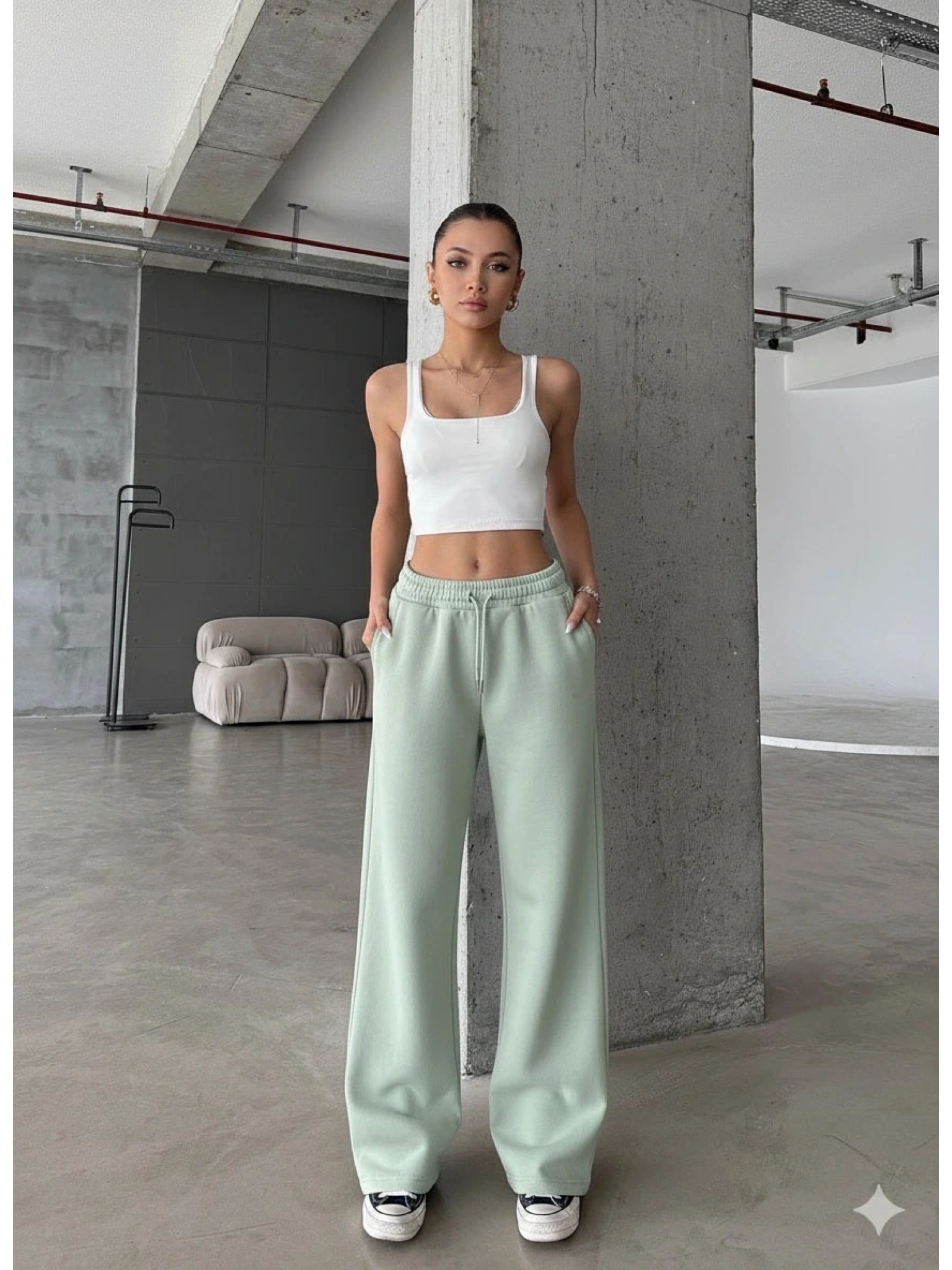 3 iplik şardonlu oversize eşofman mint yeşili