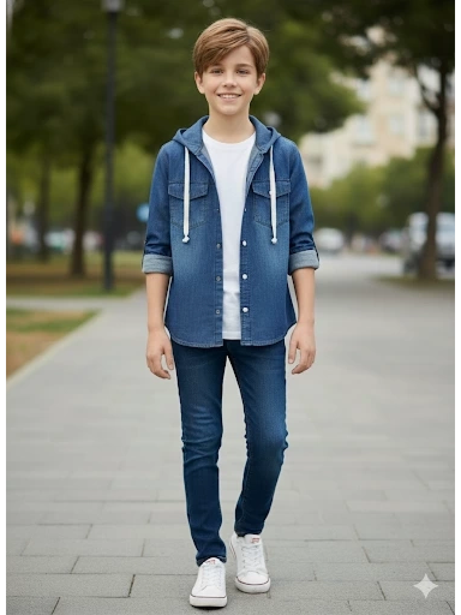 5-9 yaş arası erkek çocuk Kapşonlu kot ceket mavi