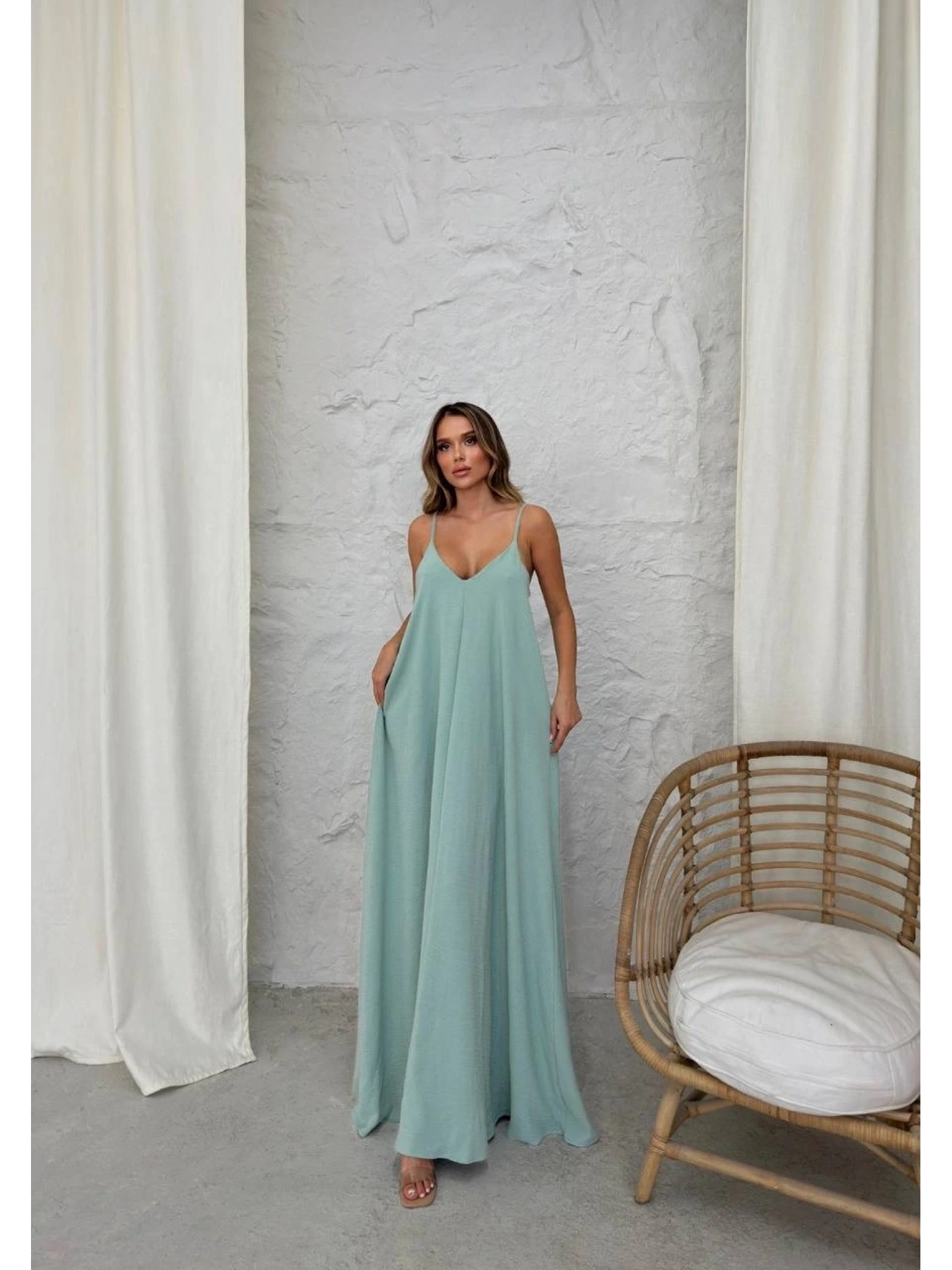 Aerobin uzun elbise çağla yeşili pt